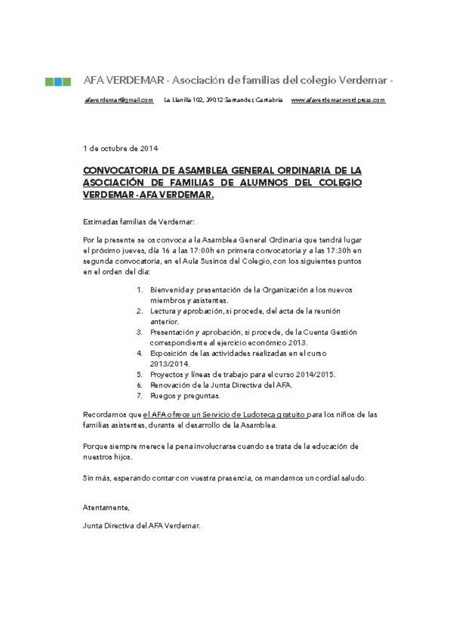 Carta-convocatoria-Asamblea-General-Ordinaria-del-AFA-2014-15- Colegio  Verdemar